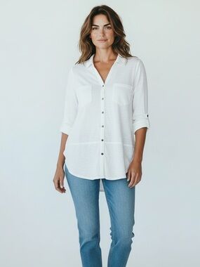 Sonoma Relaxed White Button-Front Women's Shirt
